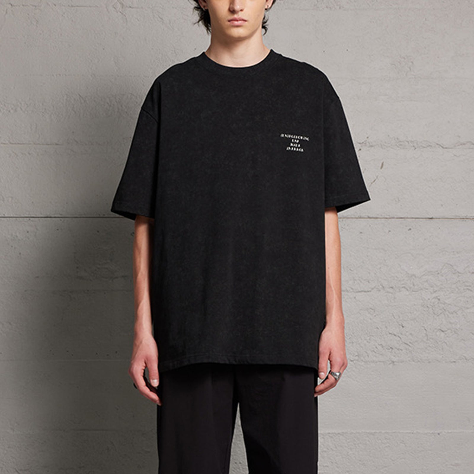 Round Neck Short-sleeved T-shirt With Letter Print And Stir-fried Color, Distressed Black, Spring Summer Men