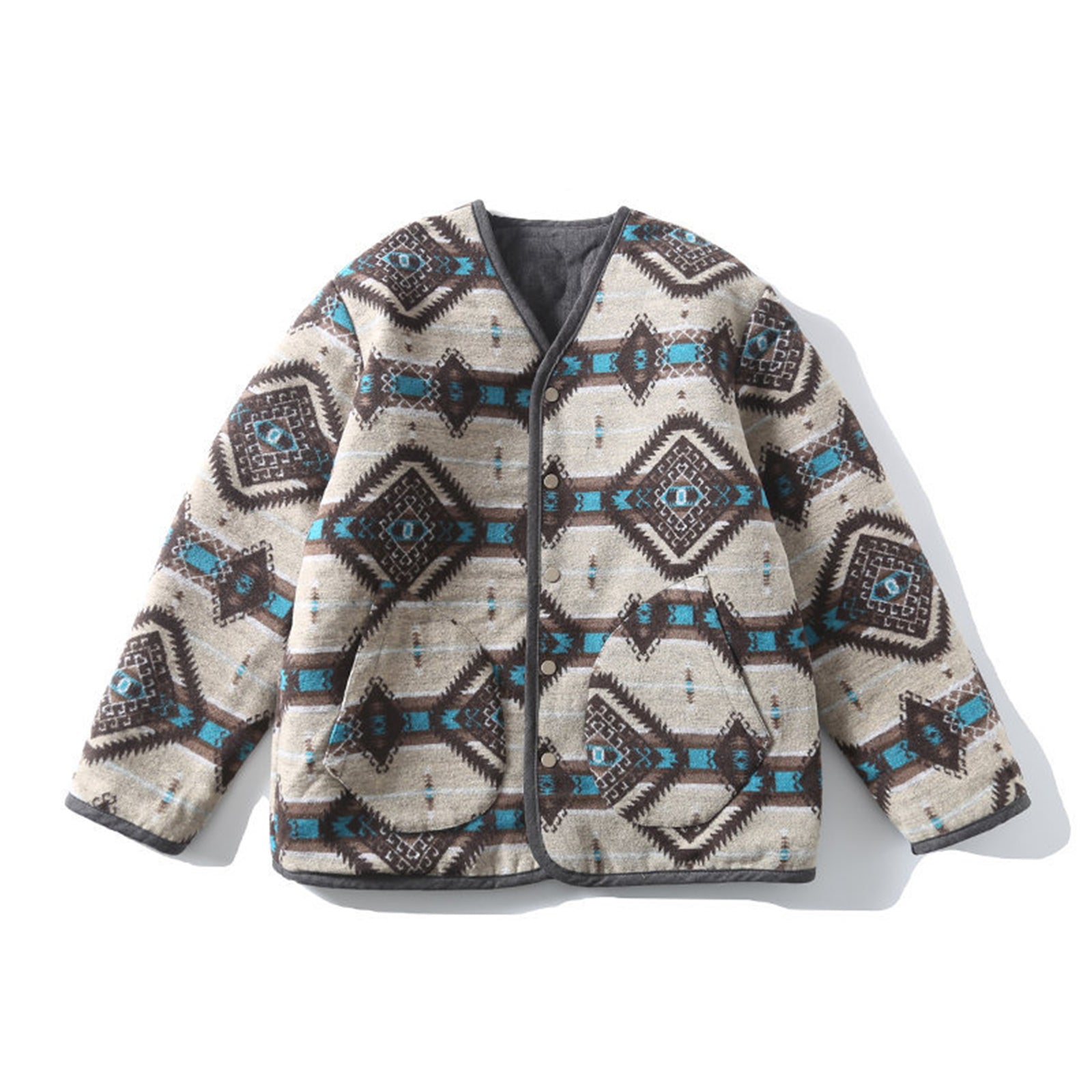 Reversible V-neck Jacket, Ethnic Style, Retro Cotton Coat